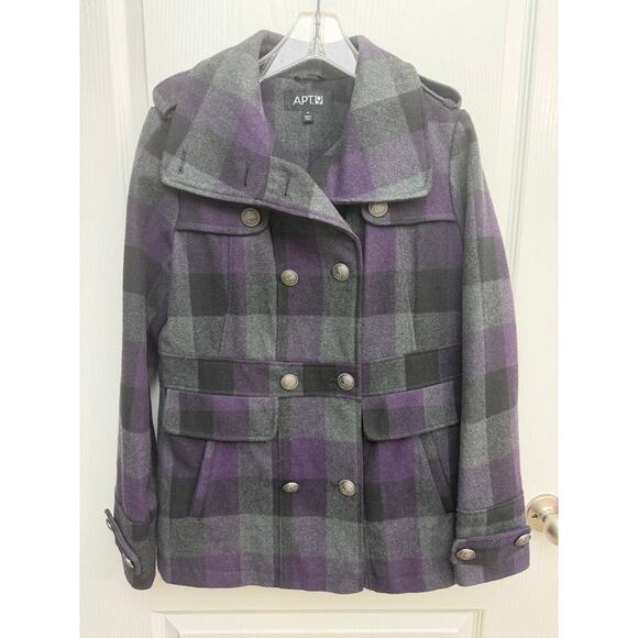 Apt. 9 Jackets & Blazers - Women’s APT. 9 Plaid Pea Coat Purple Gray Black Medium